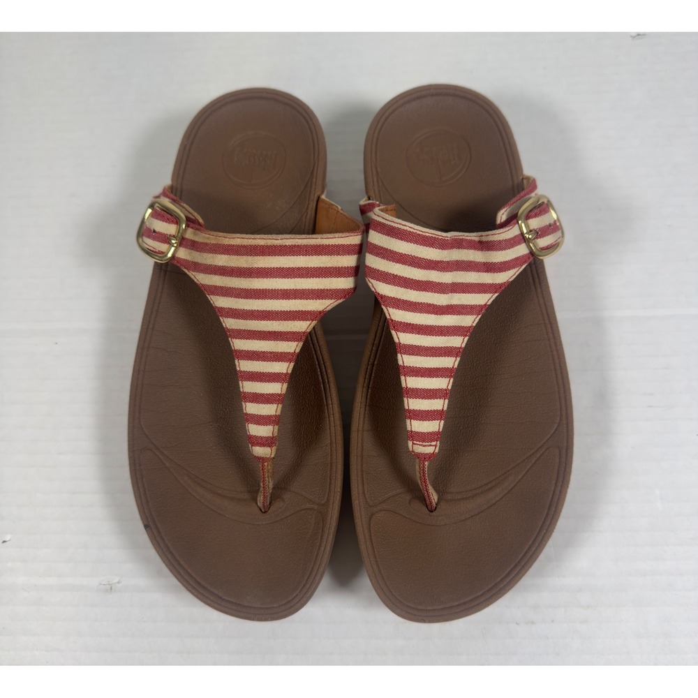 FitFlop Microwobbleboard Thong Sandals Womens‎ 7 Red Striped Good Buckle Beach